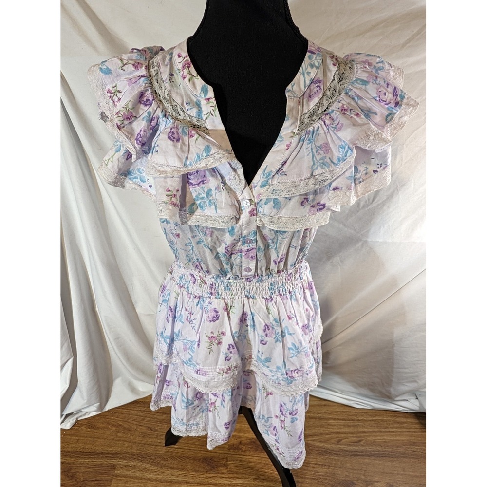 Love Shack Fancy Target Floral Ruffle Mini Dress Women Sz S Purple Cottage NWT